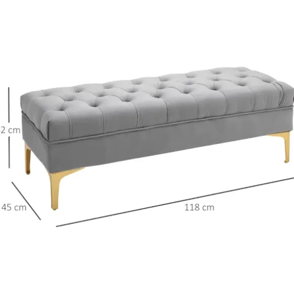 Rootz Sengebænk - Skobænk - Blød plyspolstring - Hævede ben - Stilfuldt design - Soveværelse - Træfløjl - Lysegrå -118 x 45 x 42 cm