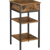 Rootz Sengebord - Sidebord - Skuffe - 2 hylder - 35 x 35 x 70 cm - Forarbejdet træ - Metal - Industriel - Brun - Sort
