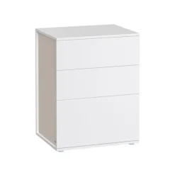 Rootz sengebord med 3 skuffer - Natbord - Sengeskab - Spånplademateriale - 35cm x 45cm x 58,7cm - Matt Hvid-Cappuccino Beige