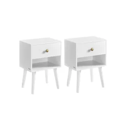 Rootz sengebordesæt - Snehvide farve - Spånplade MDF massivt træ - Natbordssæt - 28cm x 39cm x 55cm - 10,8kg Vægt - 59kg Kapacitet