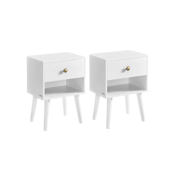 Rootz sengebordesæt - Snehvide farve - Spånplade MDF massivt træ - Natbordssæt - 28cm x 39cm x 55cm - 10,8kg Vægt - 59kg Kapacitet