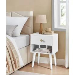 Rootz sengebordesæt - Snehvide farve - Spånplade MDF massivt træ - Natbordssæt - 28cm x 39cm x 55cm - 10,8kg Vægt - 59kg Kapacitet