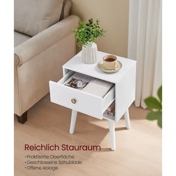 Rootz sengebordesæt - Snehvide farve - Spånplade MDF massivt træ - Natbordssæt - 28cm x 39cm x 55cm - 10,8kg Vægt - 59kg Kapacitet