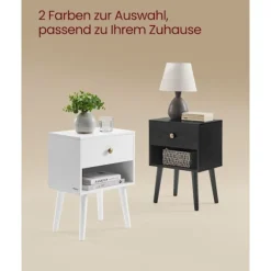 Rootz sengebordesæt - Snehvide farve - Spånplade MDF massivt træ - Natbordssæt - 28cm x 39cm x 55cm - 10,8kg Vægt - 59kg Kapacitet