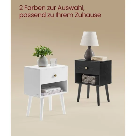 Rootz sengebordesæt - Snehvide farve - Spånplade MDF massivt træ - Natbordssæt - 28cm x 39cm x 55cm - 10,8kg Vægt - 59kg Kapacitet