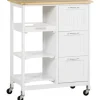Rootz Serveringsvogn - Country House - Stilkøkken - Trolleykøkken - Økøkken - Vogn 3 skuffer - Fyrretræ - Natur+Hvid - 67L x 37W x 87H cm