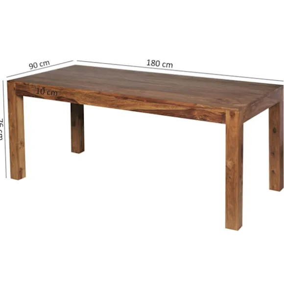 Rootz Sheesham massivt træ spisebord - køkkenbord - rektangulært spisebord - tidløst design, udtryksfuldt trækorn, sæder op til 8 - 180 cm x 90 cm x 7 | Fyndiq