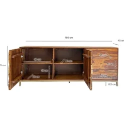 Rootz Sheesham træskænk - Modern Credenza - 3D-mønsterbuffet - Rigelig opbevaring - 180 cm x 70 cm x 40 cm