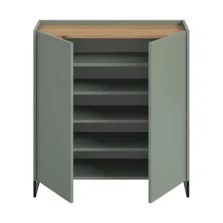 Rootz Shoe Cabinet - Fodtøjsopbevaring - Skoarrangør - Hurtig samling - Grøn og brun - 97x90x38 cm