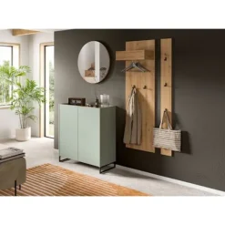 Rootz Shoe Cabinet - Fodtøjsopbevaring - Skoarrangør - Hurtig samling - Grøn og brun - 97x90x38 cm