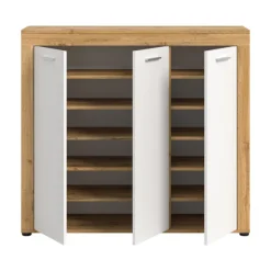 Rootz Shoe Cabinet - Shoe Storage Unit - Shoe Organizer - Elegant og funktionel - Hvid og brun - 120x108x37 cm