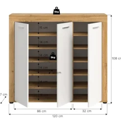 Rootz Shoe Cabinet - Shoe Storage Unit - Shoe Organizer - Elegant og funktionel - Hvid og brun - 120x108x37 cm