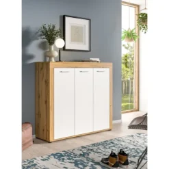 Rootz Shoe Cabinet - Shoe Storage Unit - Shoe Organizer - Elegant og funktionel - Hvid og brun - 120x108x37 cm