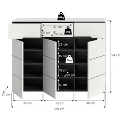 Rootz Shoe Cabinet - Shoe Storage - Footwear Organizer - Nem vedligeholdelse - 120x94x37 cm - Hvid efterligning