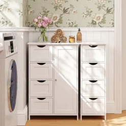 Rootz Side Cabinet 4 Skuffe Unit - Badeværelsesopbevaring - Arrangør - Funktionel design - 30 cm x 82 cm x 30 cm