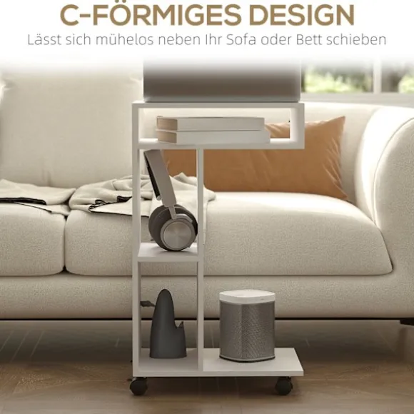 Rootz sidebord - C -formet serveringsbil - mobilarrangør - 4 hjul - effektiv opbevaring - 40 x 30 x 69 cm, robust spånplade, hvid