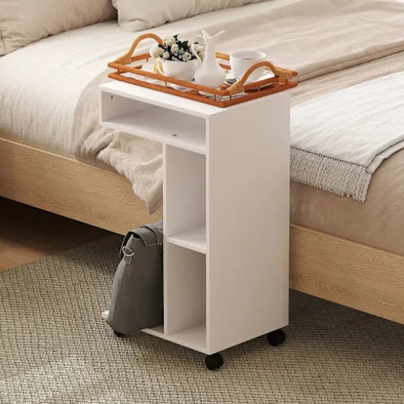 Rootz sidebord - C -formet serveringsbil - mobilarrangør - 4 hjul - effektiv opbevaring - 40 x 30 x 69 cm, robust spånplade, hvid