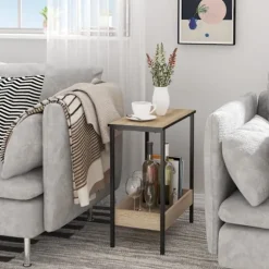Rootz Sidebord - Kaffestativ - Dagligstue Accent - Opbevaringsskrivebord - Udstillingsplatform - Loungemøbler - Lys Eg + Sort - 50x55x25 cm