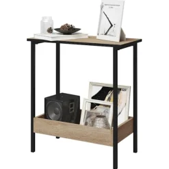 Rootz Sidebord - Kaffestativ - Dagligstue Accent - Opbevaringsskrivebord - Udstillingsplatform - Loungemøbler - Lys Eg + Sort - 50x55x25 cm