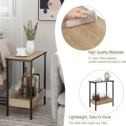 Rootz Sidebord - Kaffestativ - Dagligstue Accent - Opbevaringsskrivebord - Udstillingsplatform - Loungemøbler - Lys Eg + Sort - 50x55x25 cm