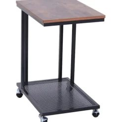 Rootz Sidebord - På hjul - C-Shape - Opbevaringshylde - Stål - MDF - Sort-brun - 51 x 36 x 61 cm