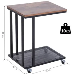 Rootz Sidebord - På hjul - C-Shape - Opbevaringshylde - Stål - MDF - Sort-brun - 51 x 36 x 61 cm