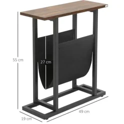 Rootz Sidebord - Sengebord - Sofabord - smalt design - Med stofpose - Stål - Mørkebrun + Sort - 49 x 19 x 55cm