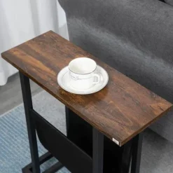Rootz Sidebord - Sengebord - Sofabord - smalt design - Med stofpose - Stål - Mørkebrun + Sort - 49 x 19 x 55cm