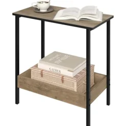 Rootz sidebord - sofabord - konsolbord - metal og træ - brunt og sort look - holdbart og vandafvisende - 50x55x25 cm