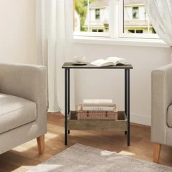 Rootz sidebord - sofabord - konsolbord - metal og træ - brunt og sort look - holdbart og vandafvisende - 50x55x25 cm