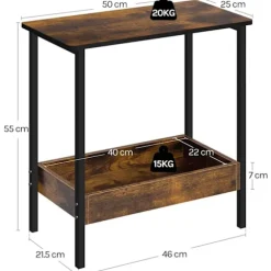 Rootz sidebord - sofabord - konsolbord - Robust og vandafvisende - 50 cm x 55 cm x 25 cm -brown & black metal ramme
