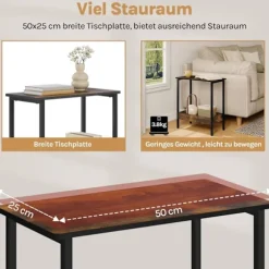 Rootz sidebord - sofabord - konsolbord - Robust og vandafvisende - 50 cm x 55 cm x 25 cm -brown & black metal ramme