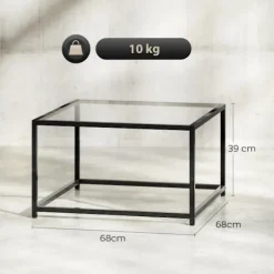 Rootz Sidebord Firkantet sengebord – Sofabord – Accentbord – Robust design – Sort hærdet glas, stålben, 68x68x39cm