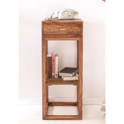 Rootz sidebord massivt træ sheesham sidebord telefonbord med skuffe 35 x 35 x 90 cm