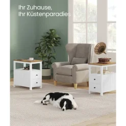 Rootz Sidebord med Power Strip - Endebord - Natbord - Træspånplade - MDF - Valnød Brun-Hvid - 60 cm x 35 cm x 60 cm - 17 kg - 90 kg Max belastningskap | Fyndiq