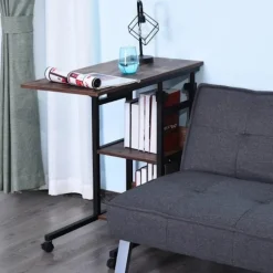 Rootz sidebord på hjul - 4 hylder - Højdejusterbart - Sofabord - E1 spånplade - PP plast - Sort - 80L x 40W x 72-82H cm