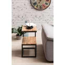 Rootz sidebord S-form massiv træ akacie - metal 45 x 60 x 30 cm - Design Stuebord Landlig stil - Anstellisch opbevaringsbord firkantet