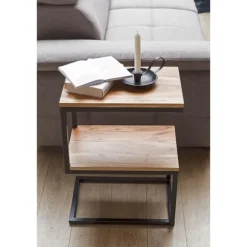 Rootz sidebord S-form massiv træ akacie - metal 45 x 60 x 30 cm - Design Stuebord Landlig stil - Anstellisch opbevaringsbord firkantet