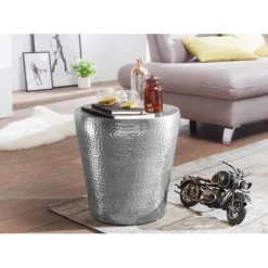 Rootz sidebord 41x41x41cm aluminium sølv bord orientalsk rundt - Lille Hammerschlag Abstellisch - Designer arkiveringsbord metal moderne - Smalt bord | Fyndiq
