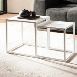 Rootz sideborde i industriel stil - Firkantede endeborde - Indlejringsborde - Malet stål - 40 cm x 40 cm x 45 cm & 35 cm x 35 cm x 40 cm - Hvid