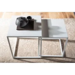 Rootz sideborde i industriel stil - Firkantede endeborde - Indlejringsborde - Malet stål - 40 cm x 40 cm x 45 cm & 35 cm x 35 cm x 40 cm - Hvid
