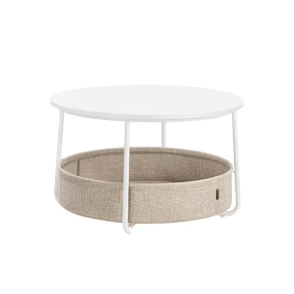 Rootz sidebordssæt - endebord - stofkurv - opbevaringsløsning - 75 cm x 45 cm - 71,5 cm x 15 cm - mat hvid - kamelbrun