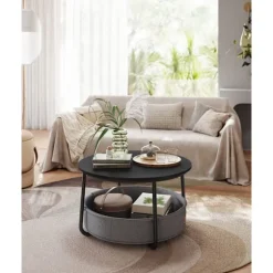 Rootz sidebordssæt - endebord - stofopbevaringskurv - spånplader og stål - Max 40 kg kapacitet - 75 cm x 45 cm - sort/grå