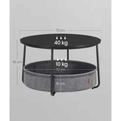 Rootz sidebordssæt - endebord - stofopbevaringskurv - spånplader og stål - Max 40 kg kapacitet - 75 cm x 45 cm - sort/grå