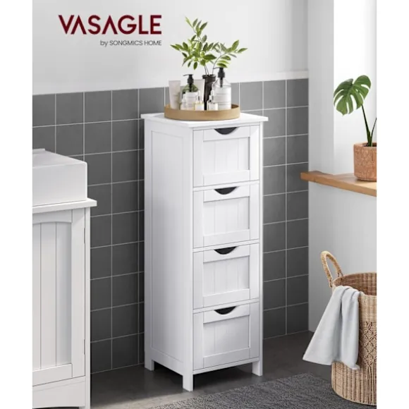 Rootz Sideskab - Kommode - Opbevaringsorganisator - Funktionelt design - Robust udførelse - Pladsbesparende - 30 cm x 82 cm x 30 cm - Hvid - MDF-plade | Fyndiq