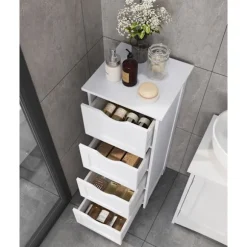 Rootz Sideskab - Kommode - Opbevaringsorganisator - Funktionelt design - Robust udførelse - Pladsbesparende - 30 cm x 82 cm x 30 cm - Hvid - MDF-plade | Fyndiq