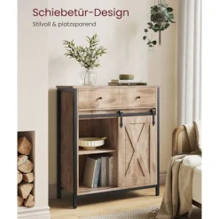 Rootz Sideskab - Opbevaringsenhed - Spånpladestål - Eg Brun-Sort - 30 cm x 70 cm x 80 cm - Heavy-Duty - Skuffe - 20,3 kg Vægt - 30 kg Kapacitet