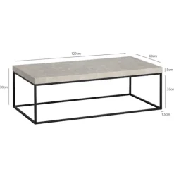 Rootz Simple sofabord - Moderne bord - Stor hyldebord - Robust metalramme - 120 cm x 60 cm x 38 cm
