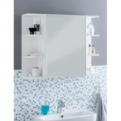 Rootz skab hvid 80x64,5x20cm spånplade - Spejlskab Moderne - Design badeværelseshylde Fritsvævende - Skab med spejl - Badeværelsesskab træ - Vægmøbel | Fyndiq