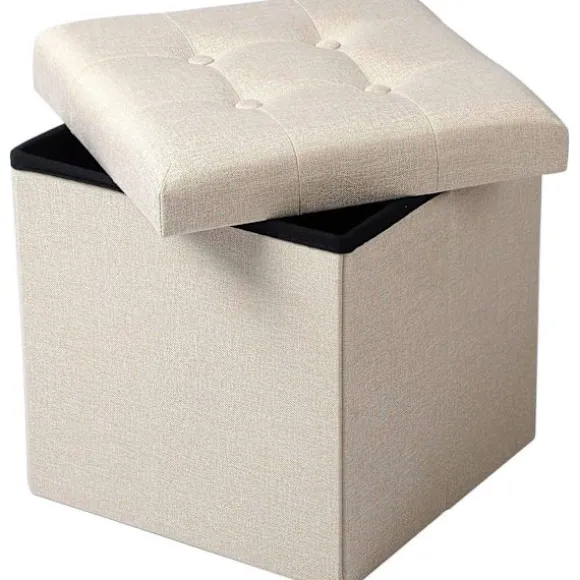 Rootz skammel med opbevaring - Opbevaringsbænk - Foldbar osmannisk - Linnedstof - 37,5 cm x 38 cm x 37,5 cm - Pladsbesparende - Åndbar - 38L opbevarin | Fyndiq